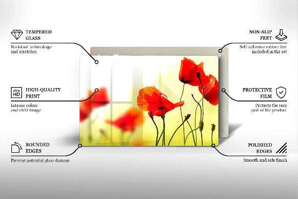 Tábua de corte Flores de papoula vermelha