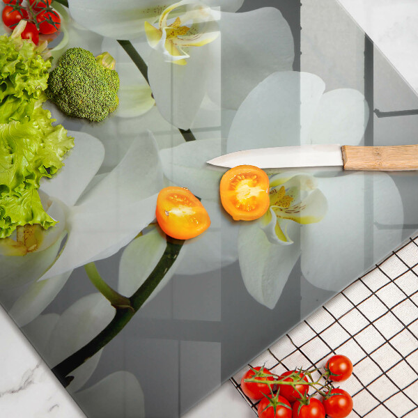 Tábua de cortar de vidro Flores de orquídea branca