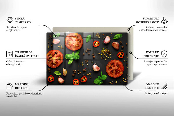 Tábua de cortar de vidro Tomates e especiarias
