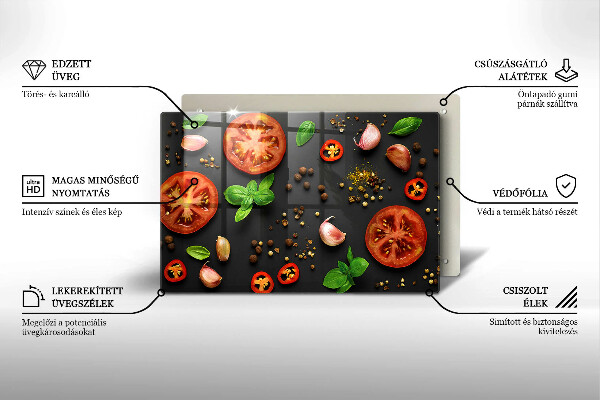 Tábua de cortar de vidro Tomates e especiarias