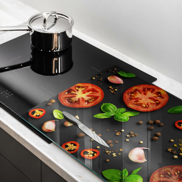 Tábua de cortar de vidro Tomates e especiarias