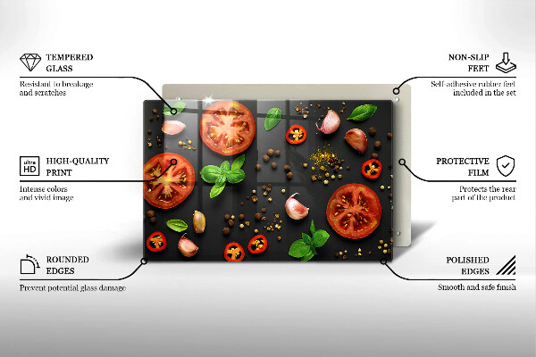 Tábua de cortar de vidro Tomates e especiarias