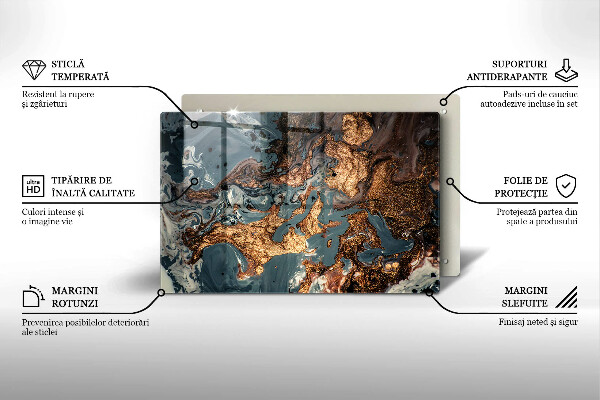 Tábua de vidro Estrutura de rocha dourada