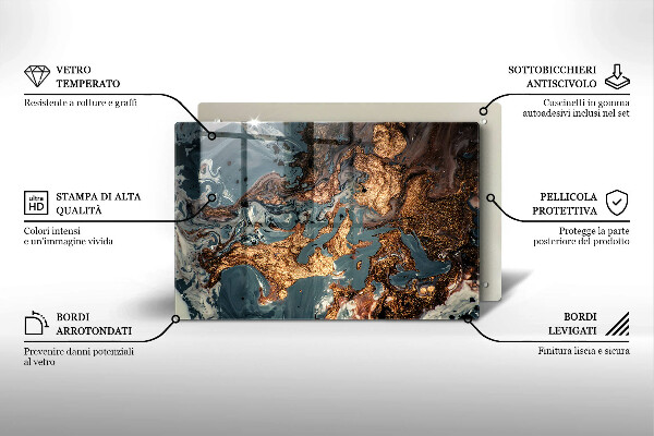 Tábua de vidro Estrutura de rocha dourada