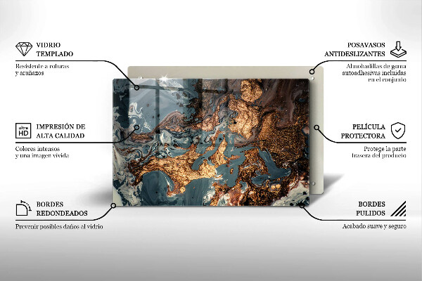 Tábua de vidro Estrutura de rocha dourada