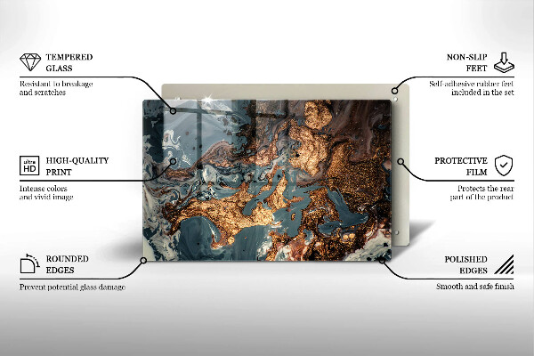 Tábua de vidro Estrutura de rocha dourada