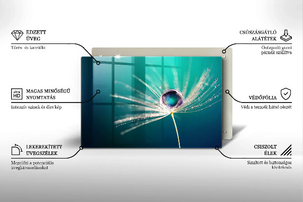 Tábua de cortar de vidro Orvalho em um dente-de-leão