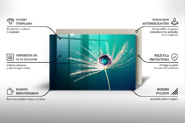 Tábua de cortar de vidro Orvalho em um dente-de-leão