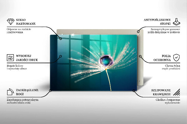 Tábua de cortar de vidro Orvalho em um dente-de-leão