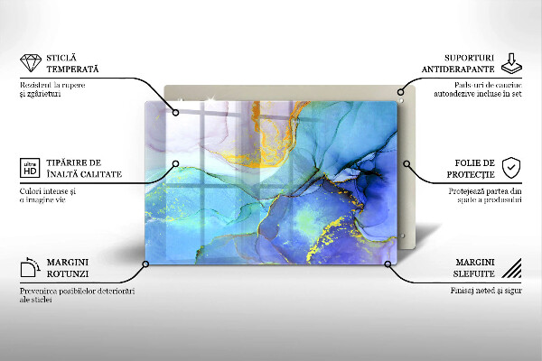 Tábua de corte de vidro Ouro em pedra rachada