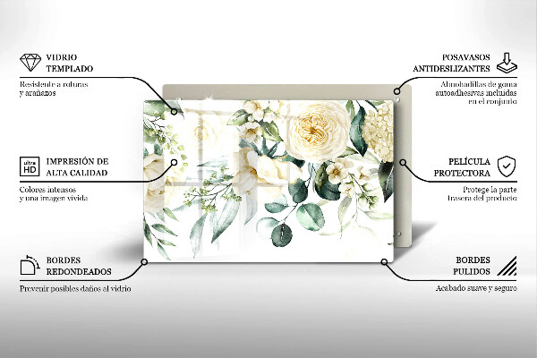 Tábua de corte de vidro Flores em aquarela