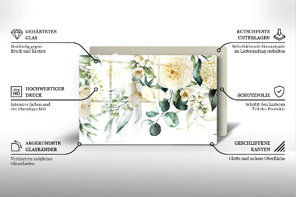 Tábua de corte de vidro Flores em aquarela