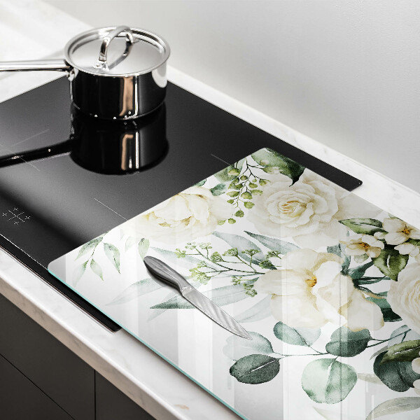 Tábua de corte de vidro Flores em aquarela