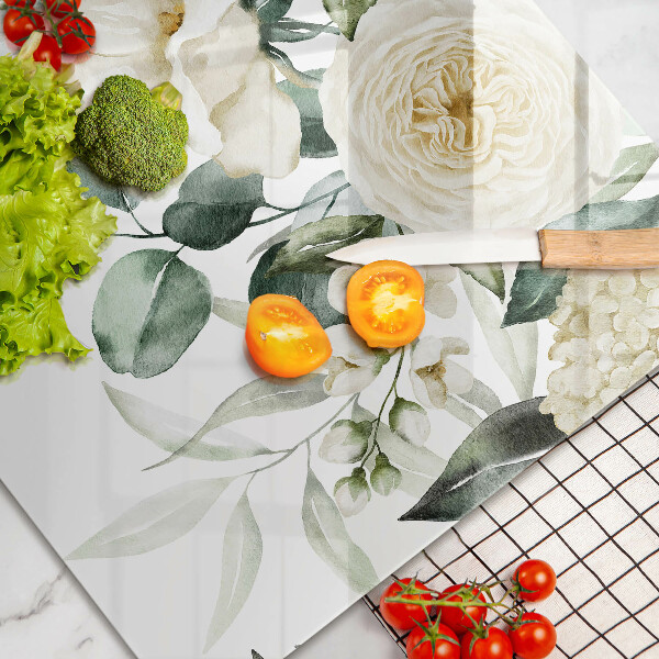 Tábua de corte de vidro Flores em aquarela