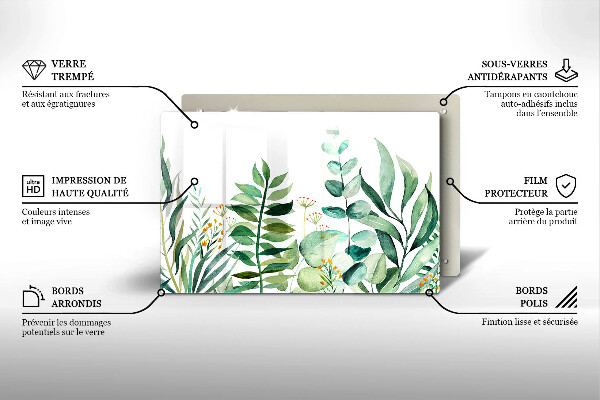 Tábua de corte de vidro Ilustração de folhas de plantas