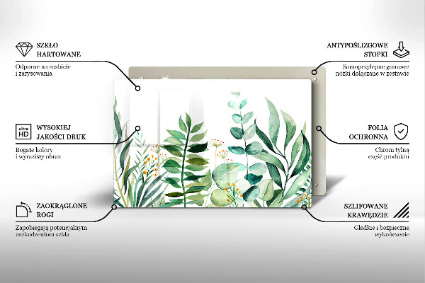 Tábua de corte de vidro Ilustração de folhas de plantas