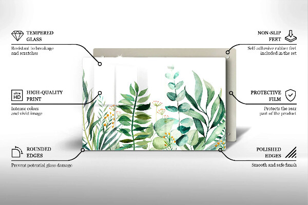 Tábua de corte de vidro Ilustração de folhas de plantas