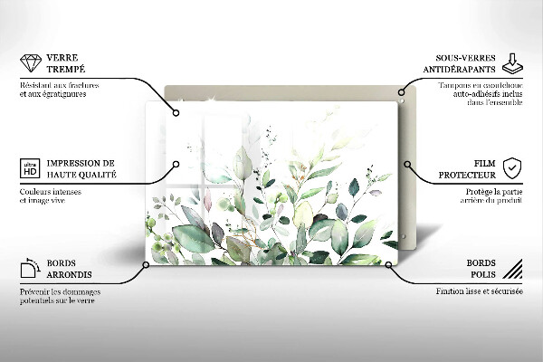 Tábua de vidro Plantas em aquarela