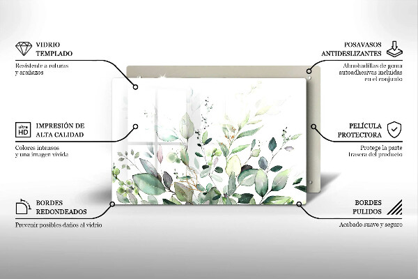 Tábua de vidro Plantas em aquarela