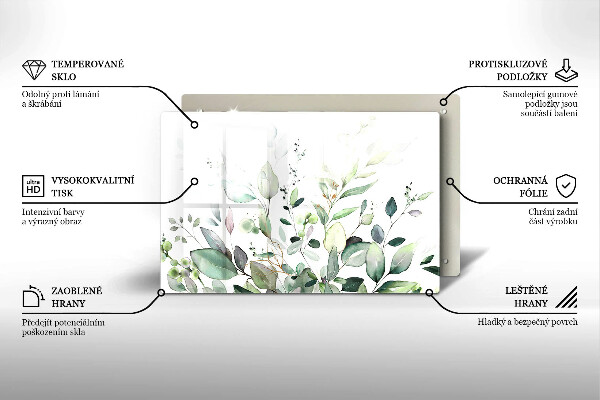 Tábua de vidro Plantas em aquarela