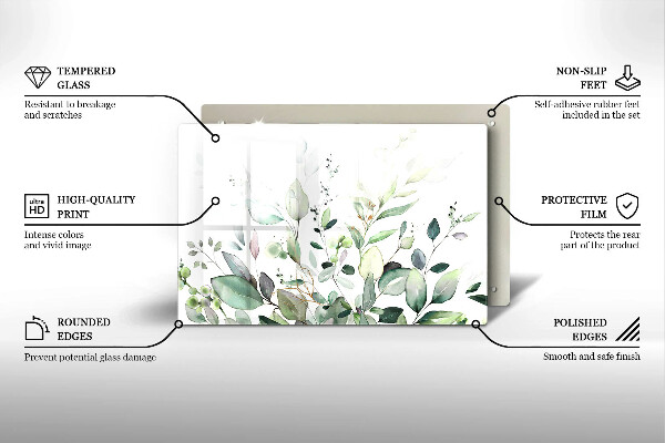 Tábua de vidro Plantas em aquarela