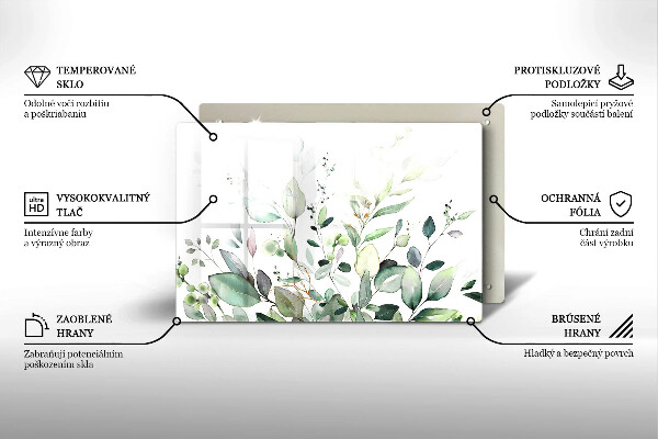 Tábua de vidro Plantas em aquarela