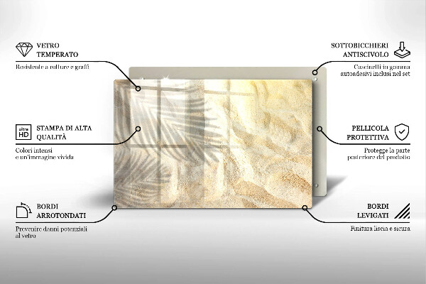 Tábua para corte Folhas de palmeira e areia