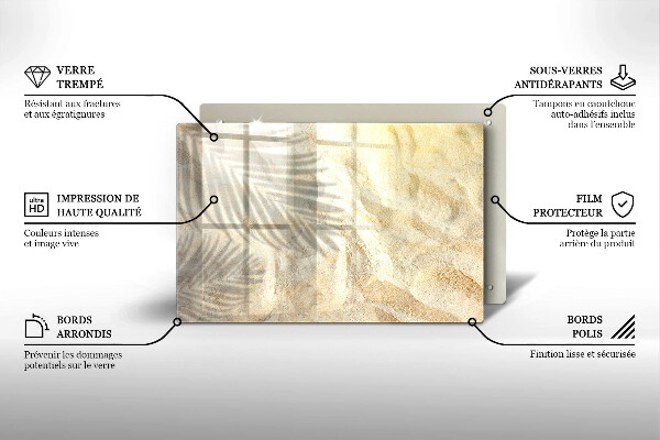 Tábua para corte Folhas de palmeira e areia