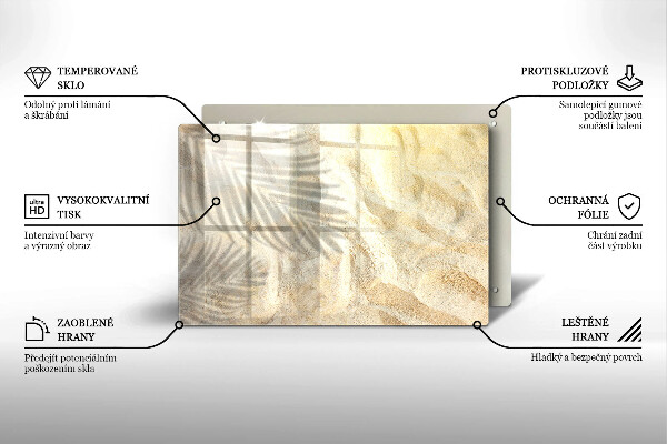 Tábua para corte Folhas de palmeira e areia