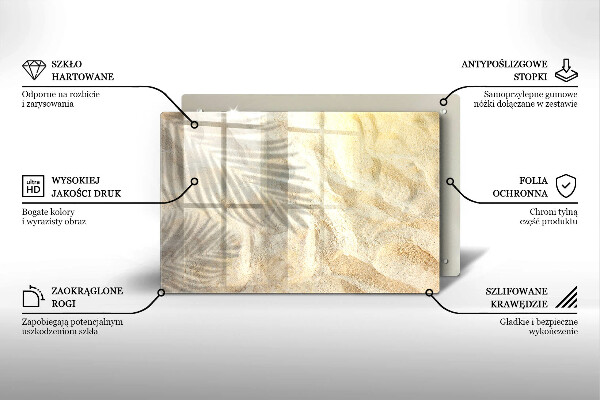 Tábua para corte Folhas de palmeira e areia