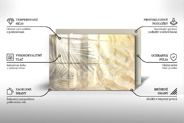 Tábua para corte Folhas de palmeira e areia