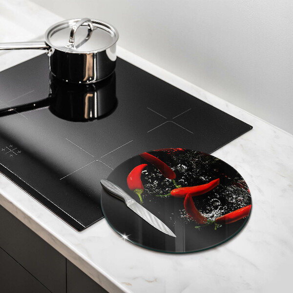 Tábua de corte de vidro Pimentas em água