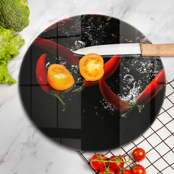 Tábua de corte de vidro Pimentas em água