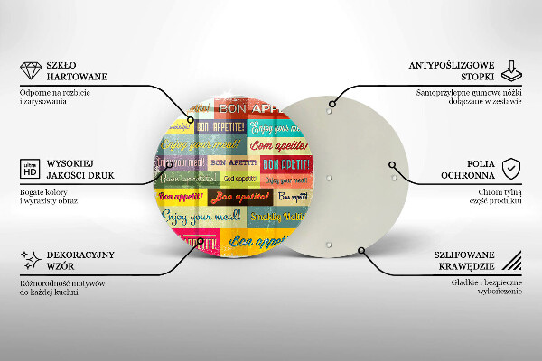 Tábua de cortar de vidro Bon appetit legendas idiomas