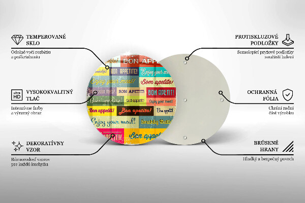 Tábua de cortar de vidro Bon appetit legendas idiomas