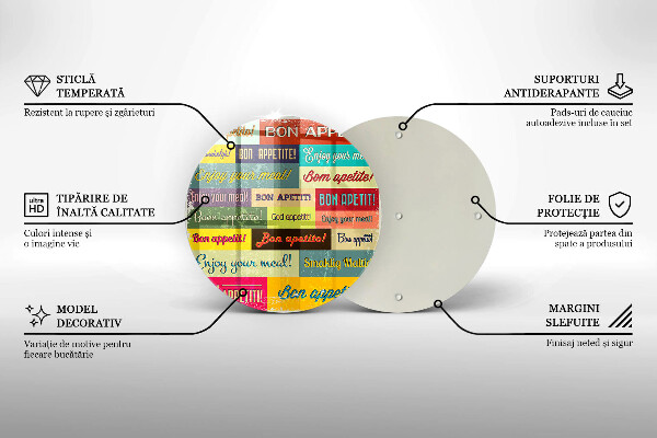 Tábua de cortar de vidro Bon appetit legendas idiomas