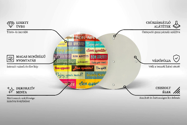 Tábua de cortar de vidro Bon appetit legendas idiomas