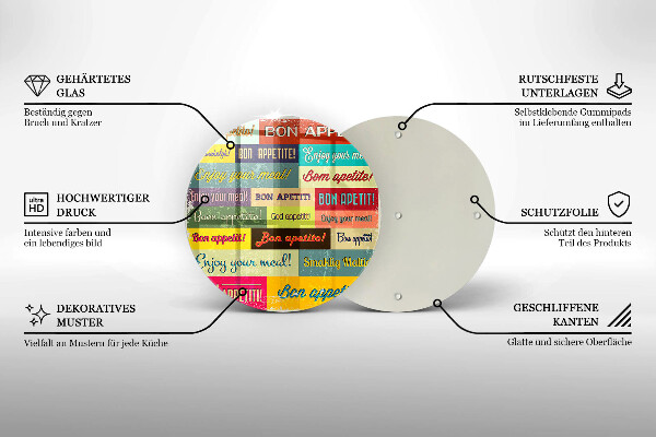 Tábua de cortar de vidro Bon appetit legendas idiomas