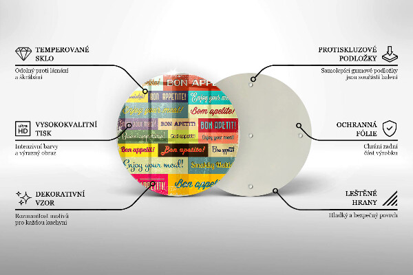 Tábua de cortar de vidro Bon appetit legendas idiomas