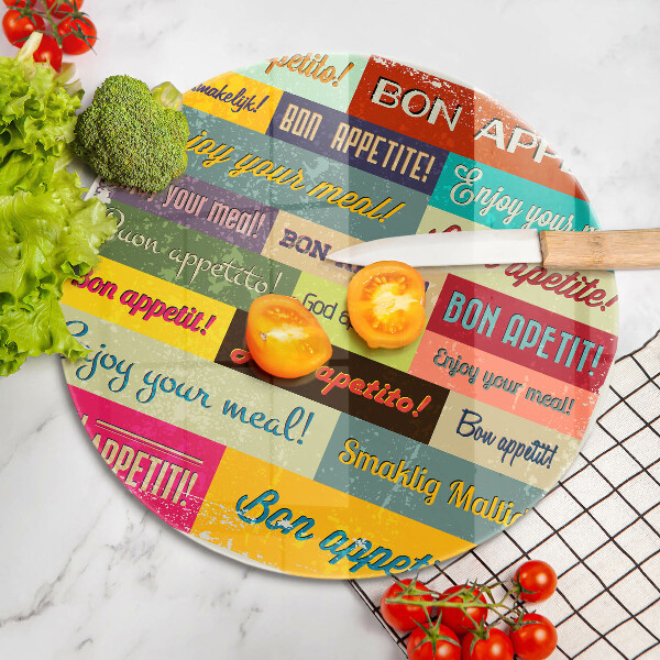 Tábua de cortar de vidro Bon appetit legendas idiomas