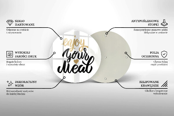 Tábua de vidro A inscrição Aproveite sua refeição