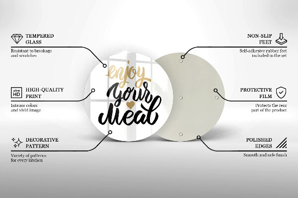 Tábua de vidro A inscrição Aproveite sua refeição