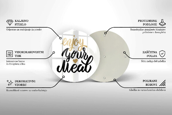 Tábua de vidro A inscrição Aproveite sua refeição