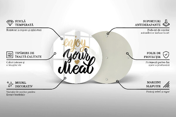 Tábua de vidro A inscrição Aproveite sua refeição