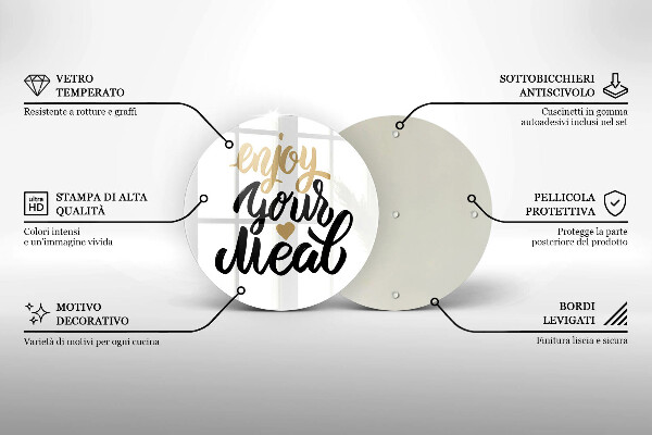 Tábua de vidro A inscrição Aproveite sua refeição