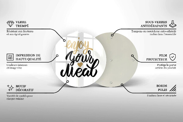 Tábua de vidro A inscrição Aproveite sua refeição