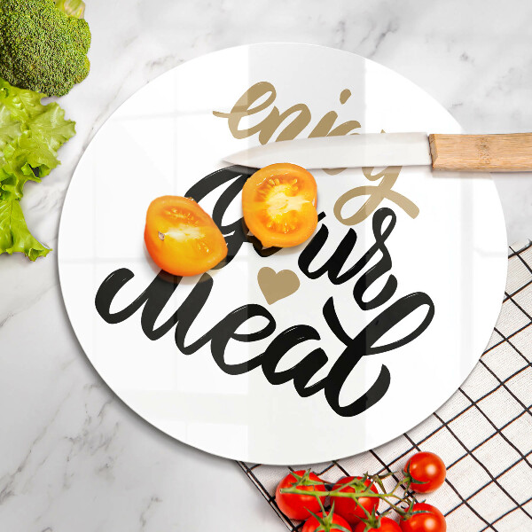 Tábua de vidro A inscrição Aproveite sua refeição