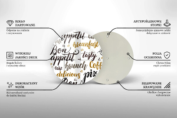 Tábua de vidro legendas de bom apetite