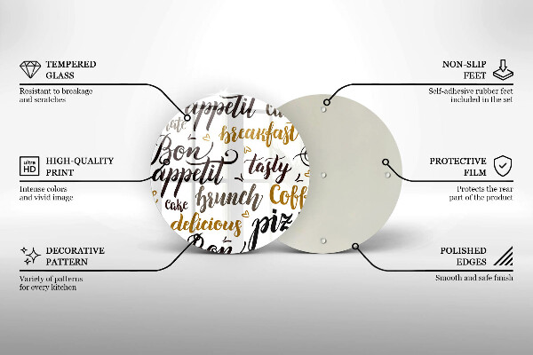 Tábua de vidro legendas de bom apetite