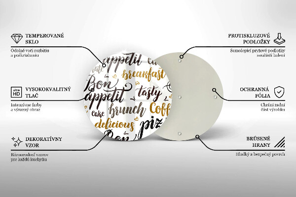 Tábua de vidro legendas de bom apetite